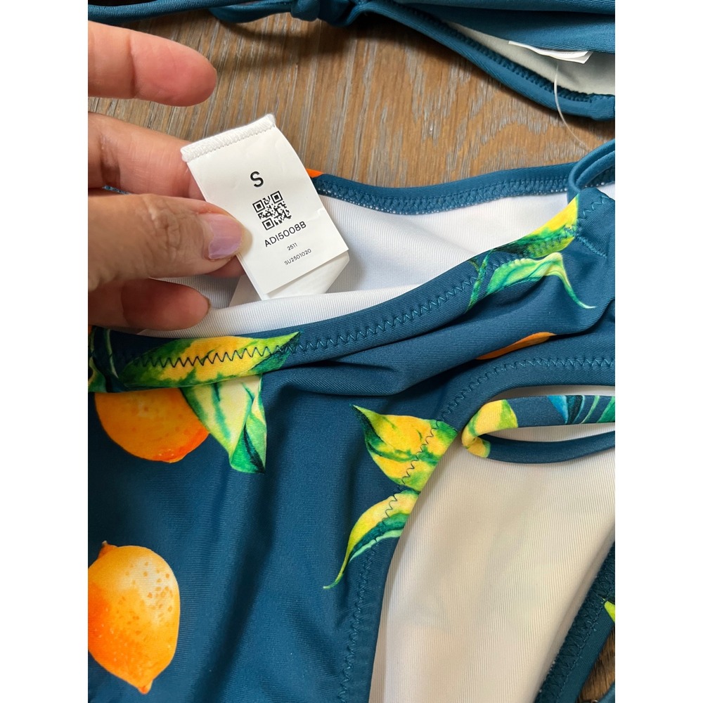 Cupshe Lemon Print Twist Front Bikini Set Teal Blue  Small - Picture 4 of 4